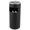 A black cylindrical outdoor trash can with an integrated ashtray on top. Voir les images du produit
