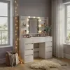 Relaxdays Schminktafel, met LED-spiegel en opbergruimte, Productafbeelding-voorbeeld 5