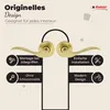 A marketing image showcasing two gold door handles with descriptive text and icons highlighting features. Produktbild-Vorschau