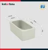 A white ceramic rectangular planter with dimensions indicated by dashed lines and text labels. Produktbild-Vorschau
