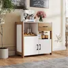 A coffee station setup with a buffet cabinet, espresso machine, and decorative items. Podgląd zdjęcia produktu