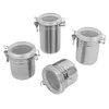 Four stainless steel storage containers with clear lids are arranged on a white background. Voir les images du produit