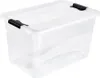 A clear, studio shot of a transparent storage box with black latches. Náhľad obrázku produktu