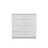 A white chest of drawers with four drawers, each with a small pink knob. The chest is shown from the front against a white background. Náhľad obrázku produktu