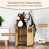 A wooden stall for hobby horses, with two hobby horses inside and accessories hanging on the side. Anteprima dell’immagine prodotto