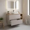 A modern bathroom vanity with a sink, faucet, and mirror. Anteprima dell’immagine prodotto
