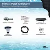A collage of accessories for a spa or hot tub, set against a watery background. Produktbild-Vorschau