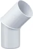 A white PVC pipe fitting, specifically a 45-degree elbow, is shown against a white background. Produktbild-Vorschau