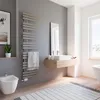 A modern bathroom with a radiator, sink, bidet, and bathtub. Produktbild-Vorschau