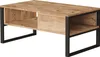 A rectangular coffee table with a rustic oak-look top and black metal legs, shown from a diagonal front view. Voir les images du produit