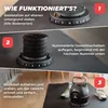 A three-panel image showing how to assemble and use an adjustable kettlebell. Produktbild-Vorschau