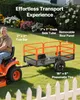 A man is sitting on a lawn tractor, pulling a trailer in a grassy yard with flowers and a white picket fence. Anteprima dell’immagine prodotto