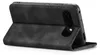 A black flip case for a Google Pixel phone is shown from a diagonal angle, with the front cover open. Produktbild-Vorschau