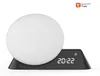 A white spherical lamp with a black base displaying a digital clock. Náhľad obrázku produktu
