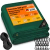 A folded green tarp with an orange label showing product features and branding, along with a coiled rope and bungee cords. Podgląd zdjęcia produktu