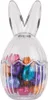 A clear glass bunny-shaped candy dish filled with foil-wrapped chocolates. Voir les images du produit