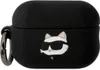A black AirPods Pro 2 case with a 3D Choupette cat head design. Produktbild-Vorschau