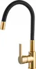 A kitchen faucet with a flexible black hose and gold accents, shown against a white background. Produktbild-Vorschau