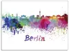 A watercolor-style skyline of Berlin with the city name below. Produktbild-Vorschau