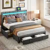 A bedroom scene featuring a gray upholstered bed with LED lighting and storage drawers. Náhľad obrázku produktu