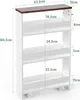 A diagram showing the dimensions of a white rolling storage cart with a brown top. Náhľad obrázku produktu