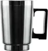 A stainless steel travel mug with a black handle against a white background. Podgląd zdjęcia produktu