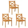 Three wooden chairs are arranged against a white background. Produktbild-Vorschau