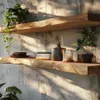 Massives Eichenregal mit Naturkante/Baumkante 140x10x4cm, Produktbild-Vorschau 1