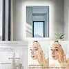 A collage of images showing a lighted bathroom mirror, close-ups of a woman applying skincare, and text describing the mirror's features. Podgląd zdjęcia produktu