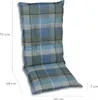 A high chair cushion with a plaid pattern, showing dimensions. Produktbild-Vorschau