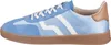A side view of a blue sneaker with white stripes and a brown sole. Produktbild-Vorschau