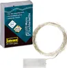 The image shows the packaging of an LED micro light chain and the light chain itself, along with its battery compartment. Produktbild-Vorschau