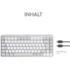 A white Logitech keyboard with a USB-C cable and text indicating 'INHALT' and 'Kabellänge: 1m'. Anteprima dell’immagine prodotto