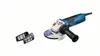 A Bosch angle grinder and two filter-like accessories are shown against a white background. Produktbild-Vorschau