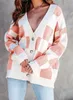 ASKSA Damen Cardigan Karomuster V-Ausschnitt Strickjacke Produktbild-Vorschau 3