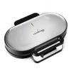 A silver and black waffle maker is shown against a white background. Produktbild-Vorschau