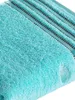 A close-up view of a textured turquoise towel with black stripes. Produktbild-Vorschau