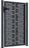 A dark gray metal garden gate with a perforated, abstract design, shown standing upright. Produktbild-Vorschau