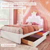 A child's bedroom with a white bed frame featuring a crown-shaped headboard with LED lights. Náhled obrázku produktu