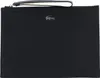 A black LACOSTE clutch bag with a silver crocodile logo.