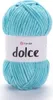 A ball of turquoise yarn with a label. Produktbild-Vorschau