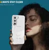 A woman is holding a clear phone case with a magnetic ring on the back, with text overlays. Náhled obrázku produktu