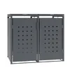 A dark gray, two-door trash can enclosure with a perforated front. Produktbild-Vorschau