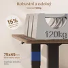 Close-up of a desk leg and tabletop with text overlays highlighting features like weight capacity and stability. Náhled obrázku produktu
