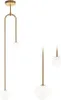 A product shot of a modern gold pendant light fixture with white glass globes against a white background. Produktbild-Vorschau