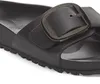 A close-up of a black Birkenstock sandal with a large buckle. Produktbild-Vorschau