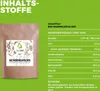 A product shot of a bag of moringa powder next to a nutritional information chart. Produktbild-Vorschau