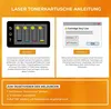 An instructional graphic showing how to deactivate toner cartridge low warnings on a printer. Produktbild-Vorschau