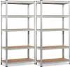 Two silver metal shelving units with wooden shelves are shown side-by-side against a white background. Produktbild-Vorschau
