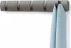 A gray coat rack with multiple hooks is mounted on a white wall. A light blue scarf is hanging from one of the hooks. Náhľad obrázku produktu